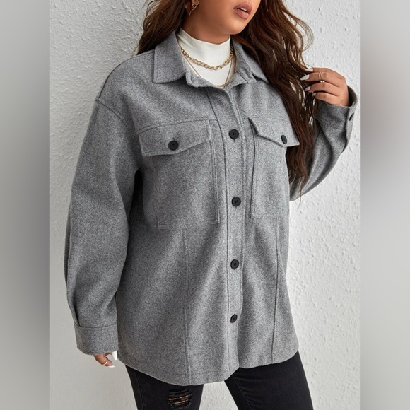 EUC Sz S (4) Gray Button Over-shirt /Sweater - Picture 9 of 13